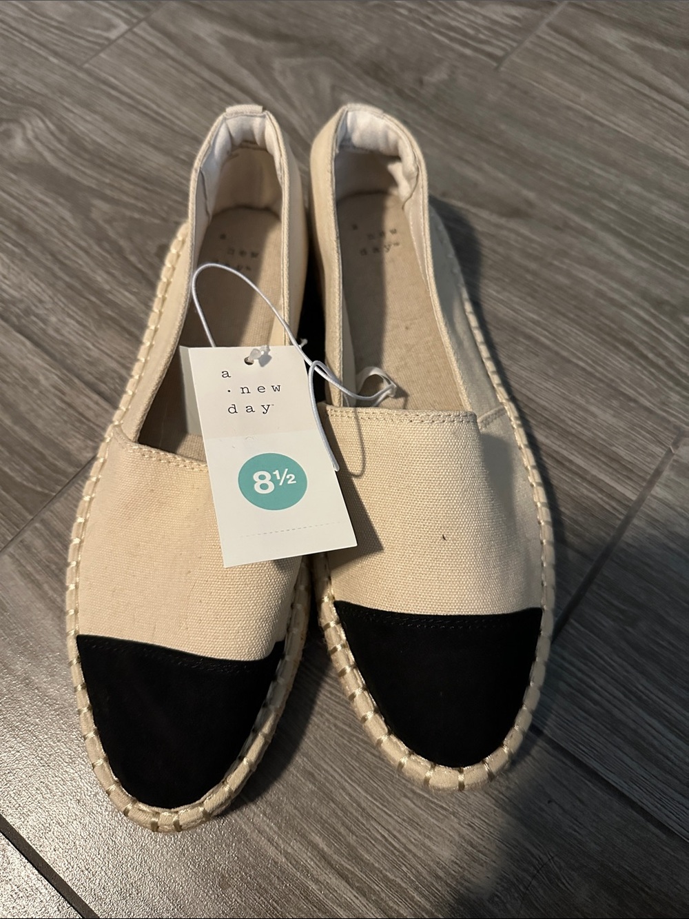 a new day Beige Canvas Espadrille Flats with Black Toe Cap